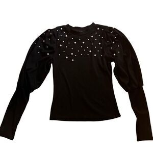 SHEIN pearls ribbed mock neck black sweater size S